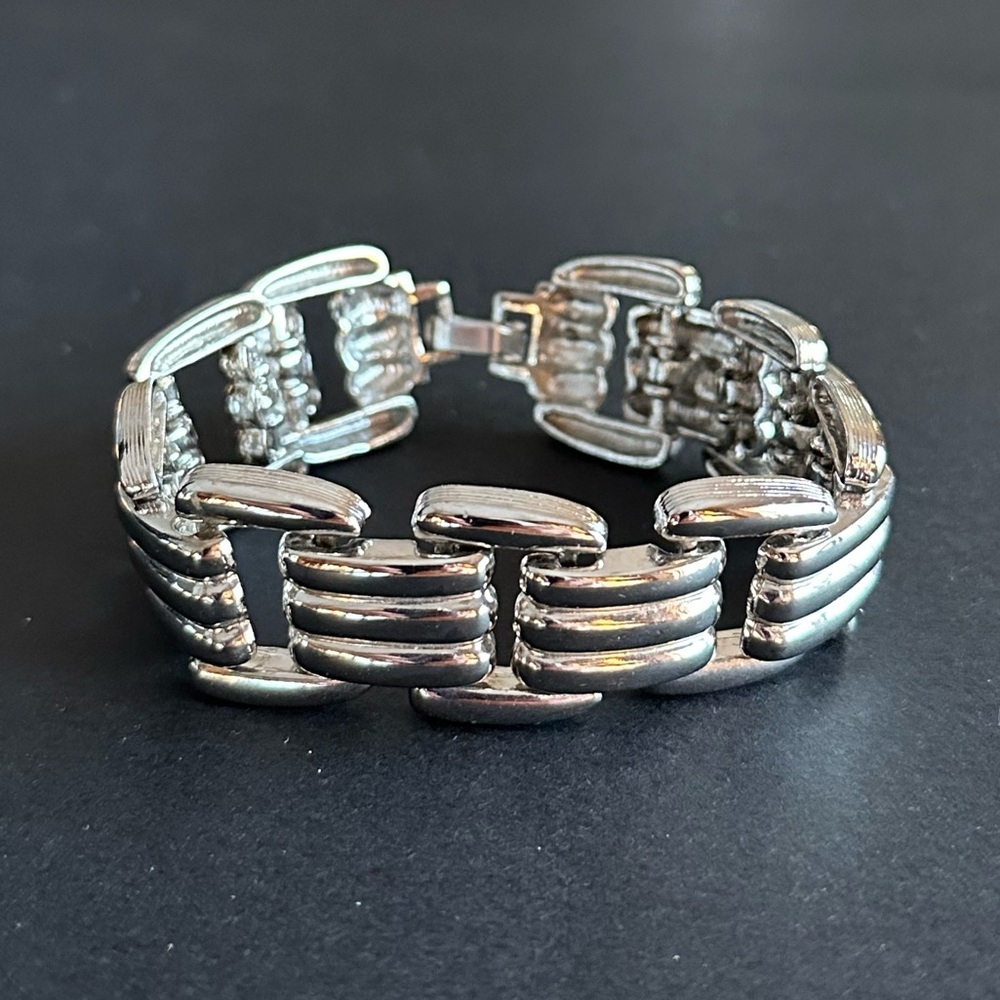 Vintage Silver Tone Rectangular Link Bracelet Mod… - image 1